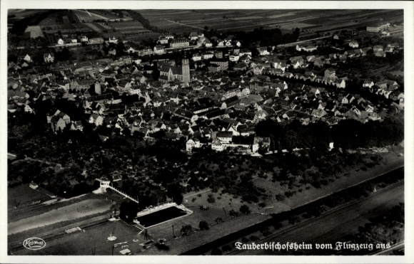 Postcard Tauberbischofsheim in Baden, aerial photograph