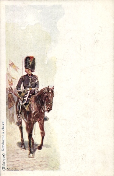 Artist Postcard Geens, Louis, Belgium, mounted policeman