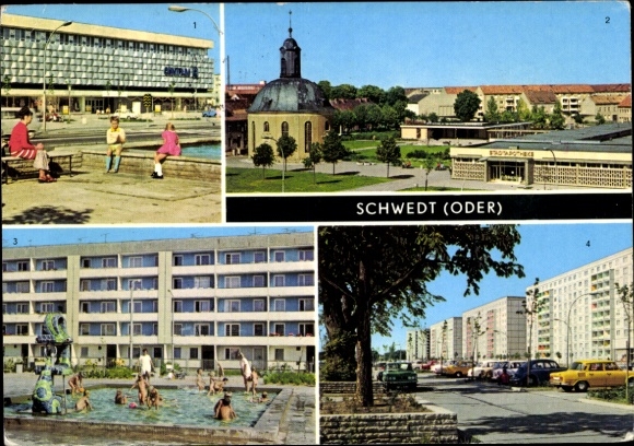 Postcard Schwedt an der Oder, Modern Architecture, Cityscapes, Encounters, Central Square, Schwi...
