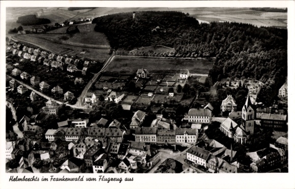 Postcard Helmbrechts in Upper Franconia, Franconian Forest, aerial photograph