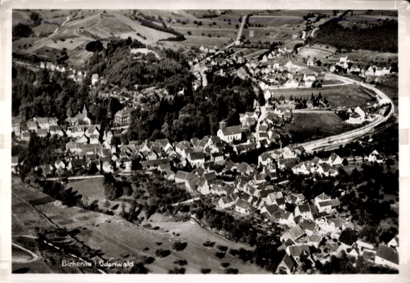 Postcard Birkenau in the Odenwald Hesse, aerial photograph