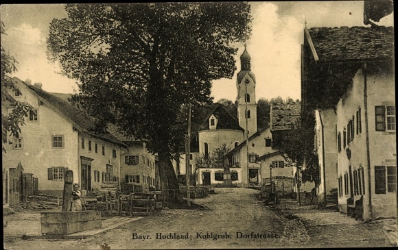 Ak Bad Kohlgrub in Opper-Beieren, Dorfstrasse met kerk