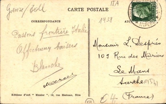 Postcard Ponte San Luigi, border, customs