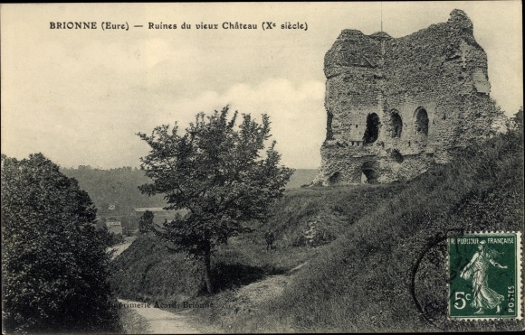 Postcard Brionne Eure, Ruins of the old castle