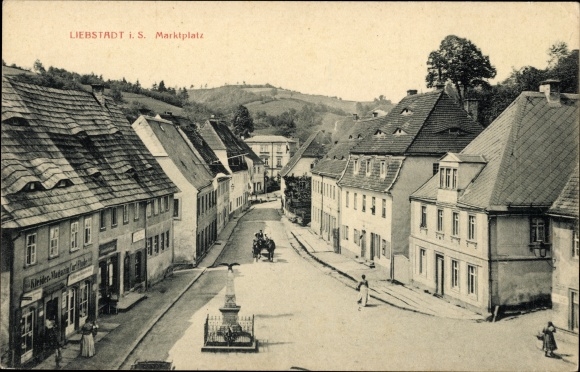 Postcard Liebstadt Erzgebirge Saxony, marketplace, shops, monument