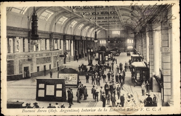 Ak Buenos Aires Argentinië, interieur van het Retiro FCCA treinstation, treinstation, binnenaanzicht