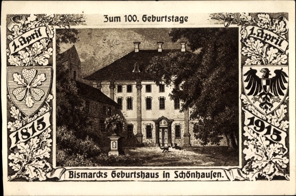 Postcard Schönhausen Elbe Saxony Anhalt, Bismarck's birthplace, anniversary, 100th birthday, 1815-1915