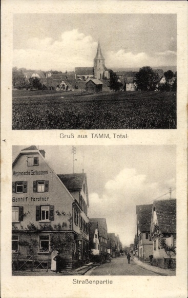 Postcard Tamm near Ludwigsburg, general view, street section, mechanical metalworking shop Gotthilf Forstner