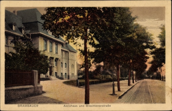 Postcard Brambauer Lünen in Westphalia, Amtshaus and Brechtener Strasse