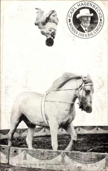 Ak Hamburg Eimsbüttel Stellingen, Carl Hagenbecks Tierpark, Artistin im Sprung, Pferd, Portrait
