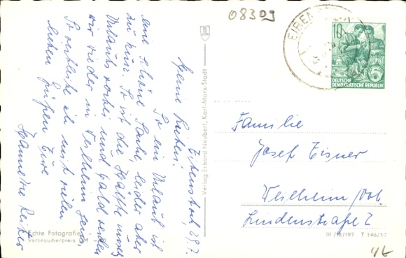 Postcard Eibenstock in the Ore Mountains Saxony, general view, Auerberg
