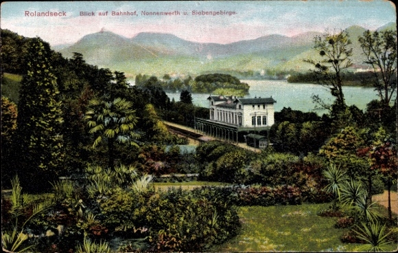 Ak Rolandseck Remagen am Rhein, Blick auf Bahnhof, Nonnenwerth, Siebengebirge, Landschaft