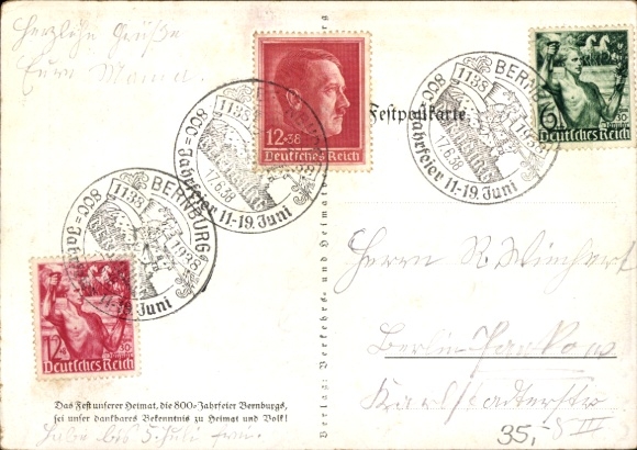 Artist Postcard Bernburg an der Saale, 800th anniversary 1938, patronage Hermann Göring