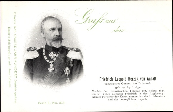 Postcard Friedrich Leopold Duke of Anhalt, The Great Century, Esser&#39;s soap powder