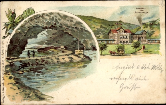 Chromo-Litho Rottleben Kyffhäuserland in Thuringia, Barbarossa Cave, Barbarossa Inn