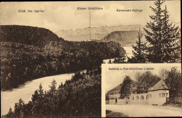 Ak Schäftlarn Oberbayern, klooster, Gasthaus zur Post Bayerbrunn, Karwendelgebergte, Isardal
