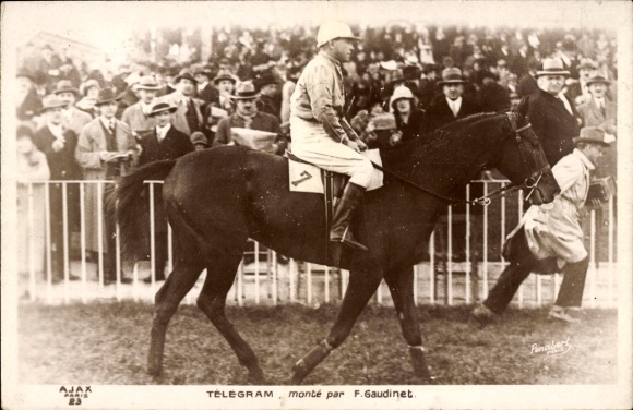 Ak Jockey auf seinem Rennpferd, Pferderennen