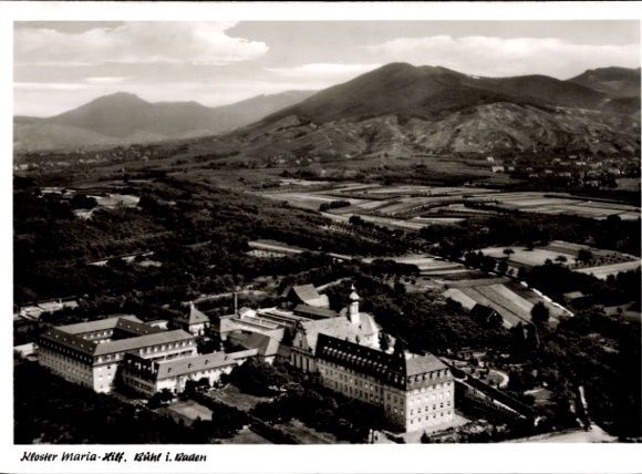 Postcard Bühl in Baden Black Forest, aerial photograph, Maria Hilf Monastery