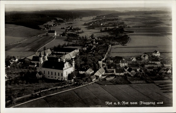 Postcard Rot an der Rot in Württemberg, aerial photograph