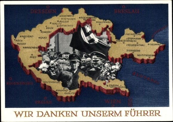 Postal stationery Postcard We thank our Führer, Sudetenland, Bohemia, Moravia, Hitler