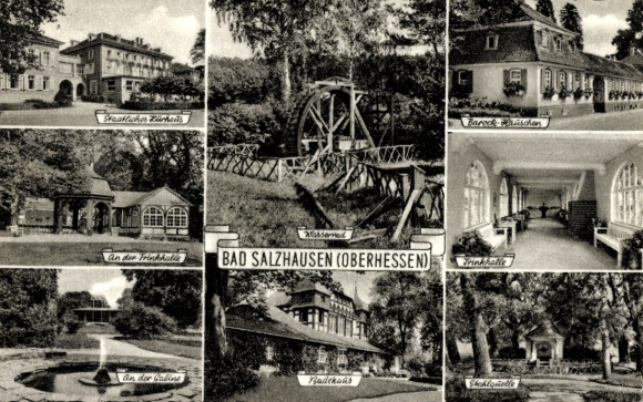 Postcard Bad Salzhausen Nidda in Hessen, State Spa House, Waterwheel, Baroque House, Drinking Hall