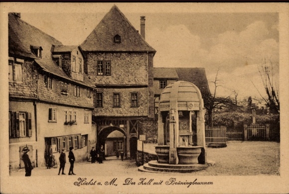 Ak Höchst Frankfurt am Main, Zoll mit Brunnen