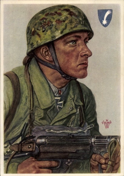 Artist Postcard Willrich, Wolfgang, Sergeant Helmut Arpke, Knight's Cross holder, VDA school collection 1940