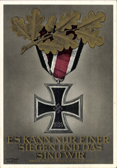 Postal stationery artist Postcard Klein, G., Only one can win and that is us, quote from Adolf Hitler