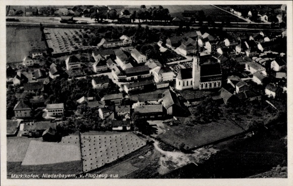 Postcard Marklkofen Lower Bavaria, aerial photograph