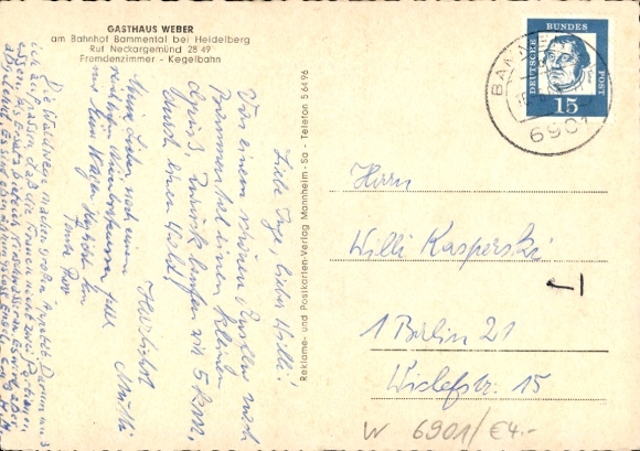 Postcard Bammental in Baden, Gasthaus Weber, guest room, panorama, partial view