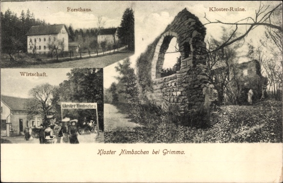 Ak Nimbschen Grimma in Saksen, Nimbschen-klooster, kloosterruïne, boswachtershuis, herberg