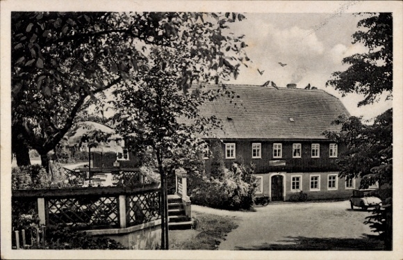 Ak Ohorn in Saksen, Restaurant Buechmühle, landelijk gebouw, omgeven door bomen, tuin