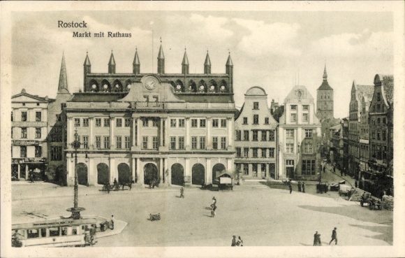 Ak Hansestadt Rostock, Markt mit Rathaus