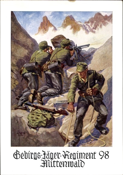 Künstler Ak Seitz, Gebirgsjäger Regiment 98 Mittenwald, Wehrmacht