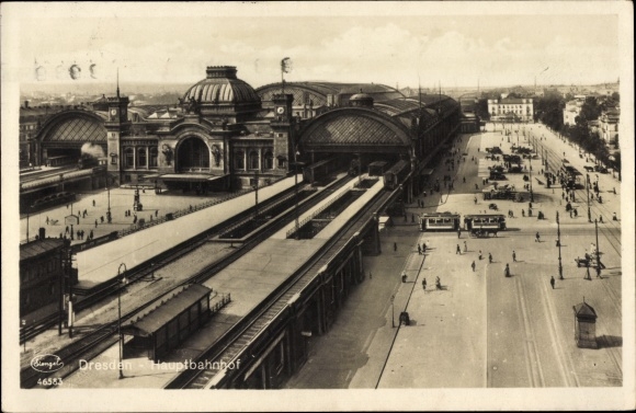 Postcard Dresden old town Seevorstadt, main station, tram
