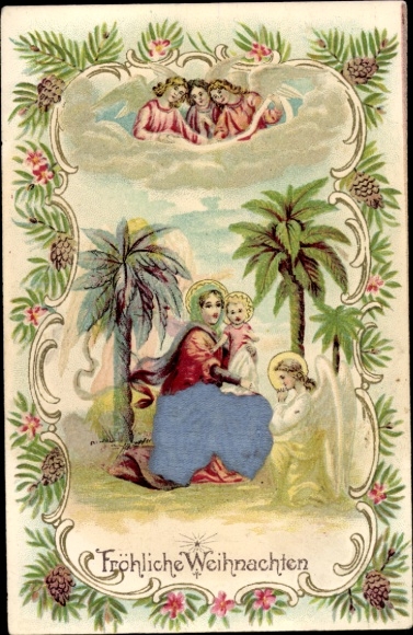 Embossingmateriaal litho Gefeliciteerd Kerstmis, Heilige Familie, Engel