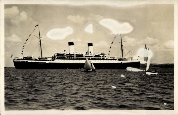 Ak tweeschroefsmotorschip MS Monte Sarmiento, HSDG, zeilboten