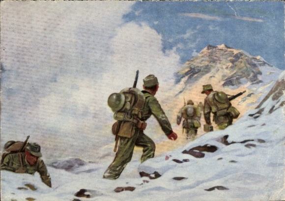 Künstler Ak Schnürpel, Wehrmacht, Gebirgsjäger im Vorgehen, Norwegen, NSKOV Bild 39
