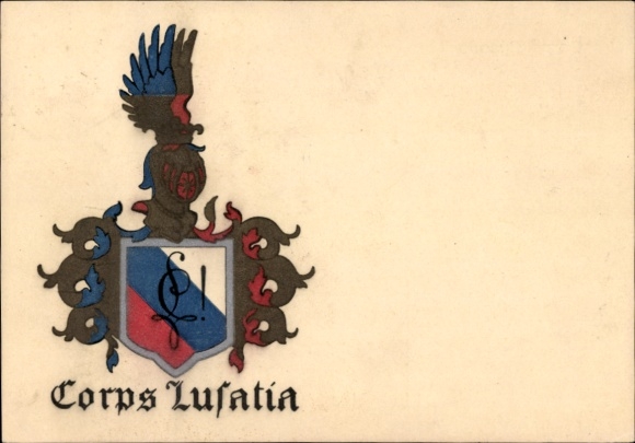Studentika Postcard Dresden, Corps Lusatia, Bergstraße 69, coat of arms, RSC