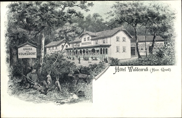 Kunstenaarskaart Hamburg Wandsbek Volksdorf, Hotel Waldesruh, slapende jager