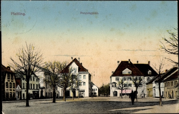 Postcard Plattling in Lower Bavaria, Preysingplatz