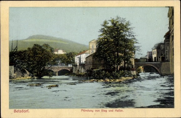 Postcard Betzdorf in the Westerwald Rhineland Palatinate, confluence of Sieg and Heller, bridges