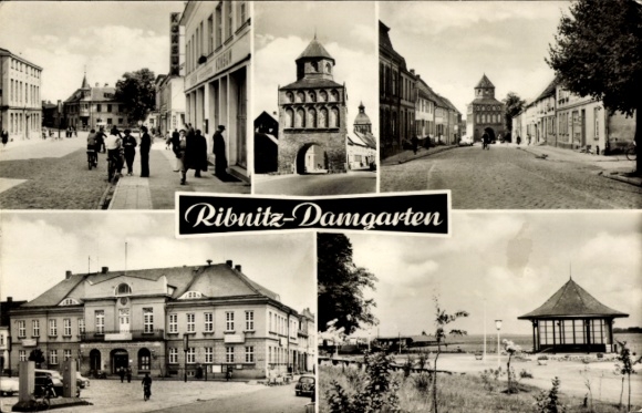 Ak Ribnitz Damgarten in Mecklenburg Vorpommern, uitzicht op straat, paviljoen, gebouw