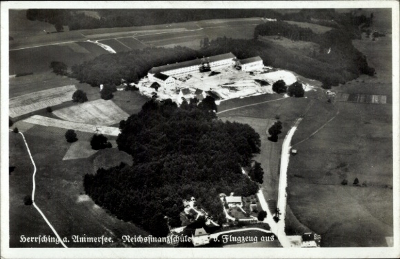 Postcard Herrsching am Ammersee, aerial photograph, Reich Finance School