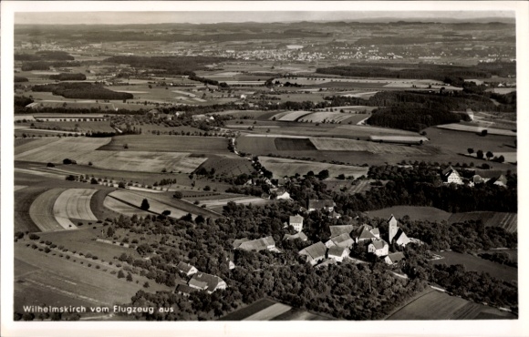 Postcard Wilhelmskirch Wolketsweiler Horgenzell in Upper Swabia Württemberg, aerial view of rural
