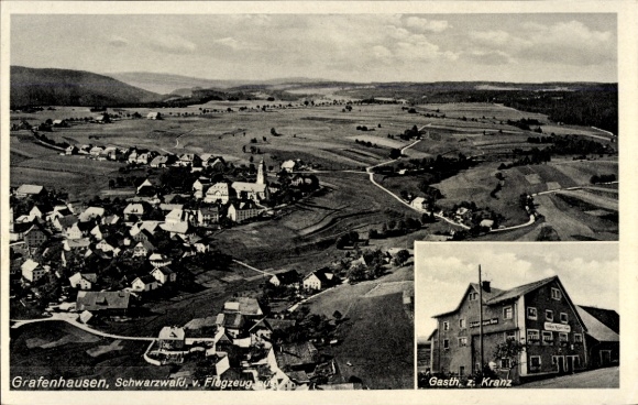 Postcard Grafenhausen im Schwarzwald, aerial photograph, Gasth. z. Kranz