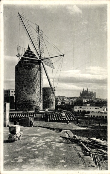 Ak Palma de Mallorca Balearen, Blick auf die Mühlen