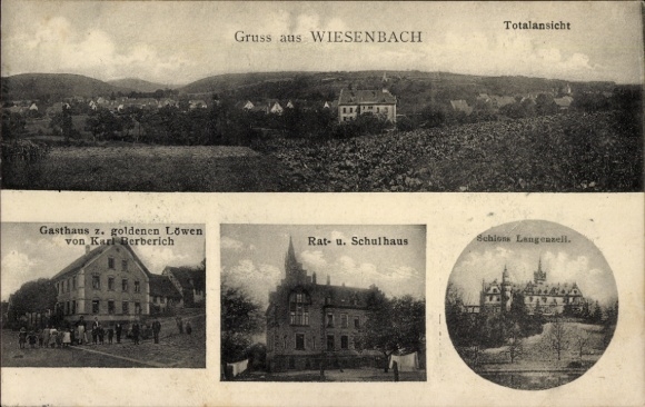PC Wiesenbach Breidenbach in Hesse, Boxbach, total view, greetings from the Golden Lion Inn