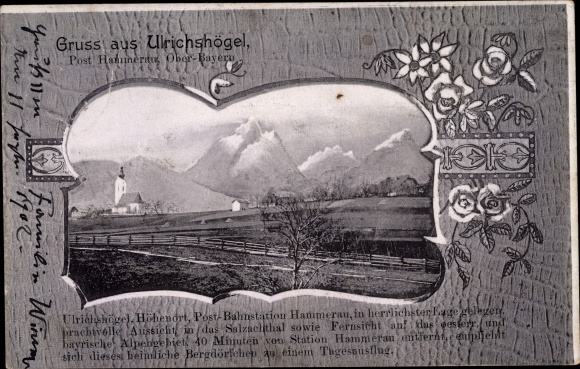 Passepartout PC Ulrichshögel Ainring in Berchtesgadener Land Upper Bavaria, church, mountains, fields