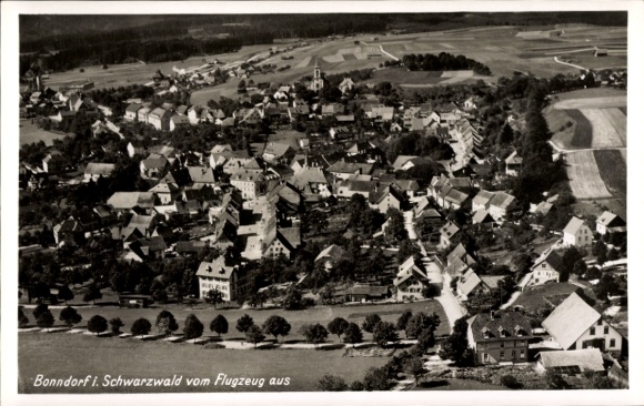 Postcard Bonndorf in the Black Forest, aerial view of Bonndorf, many houses, rural surroundings